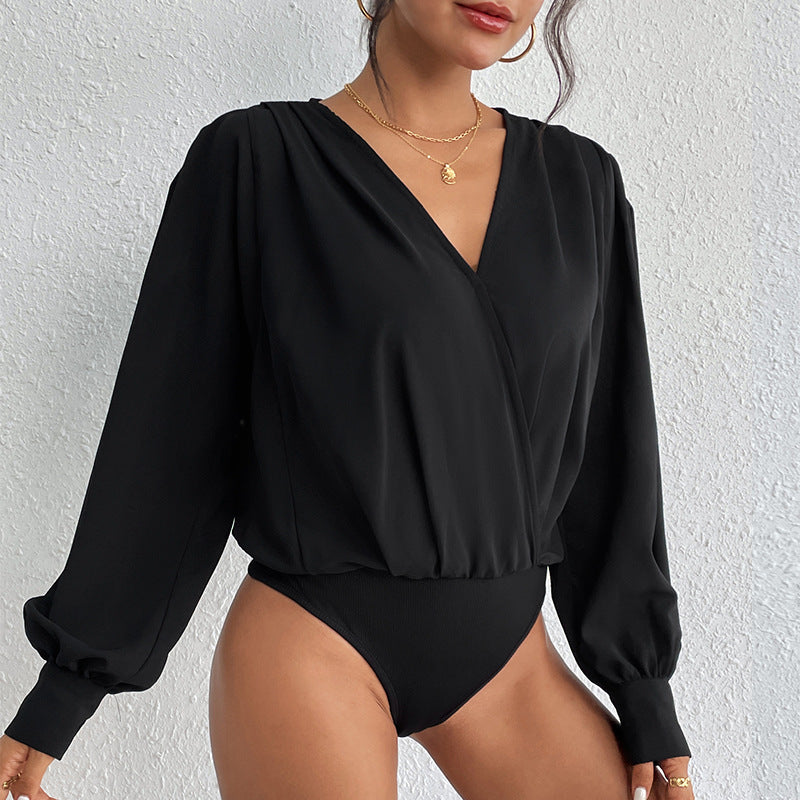 Skinny V-neck Long Sleeve Jumpsuit