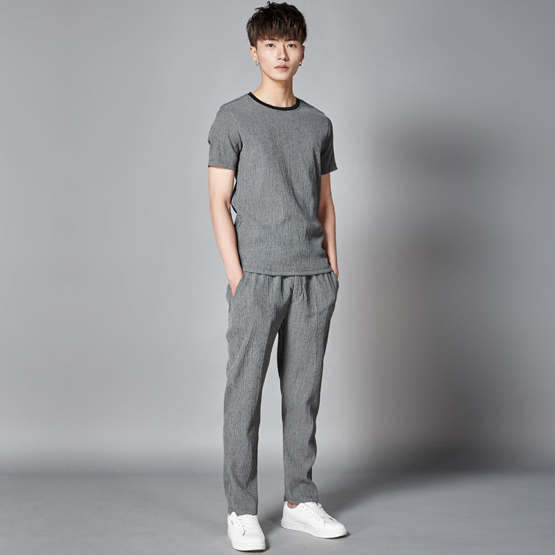 Spring And Summer New Men's Casual Suit Short-sleeved T-shirt Trousers Two-piece Solid Color Sports And Leisure Suit