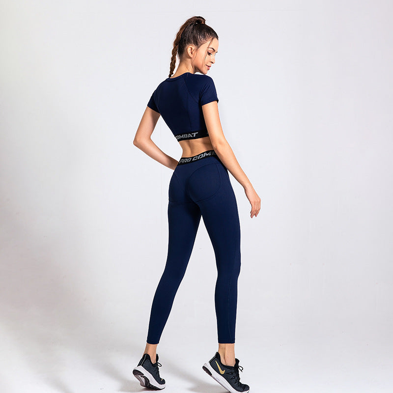 Yoga Clothing Tights Set Amazon Hot Style Quick-Drying Yoga Tops Solid Color Hip-Lifting Sports Tights