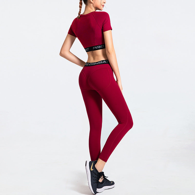 Yoga Clothing Tights Set Amazon Hot Style Quick-Drying Yoga Tops Solid Color Hip-Lifting Sports Tights