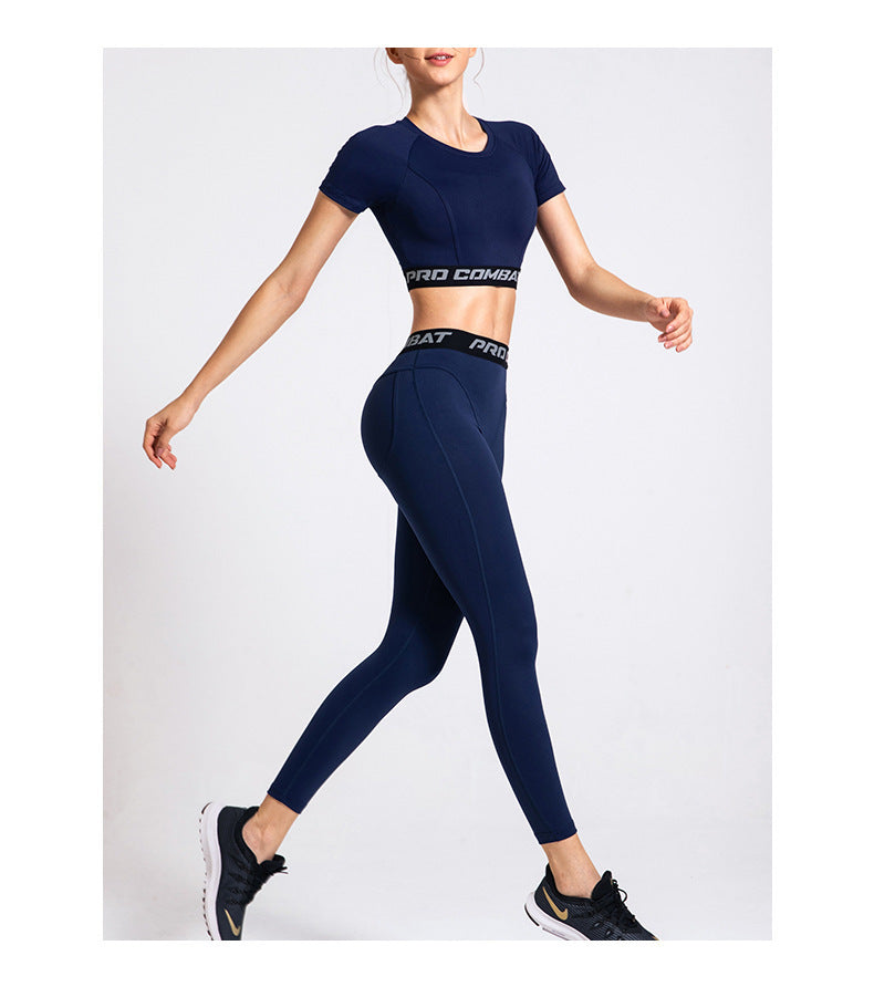 Yoga Clothing Tights Set Amazon Hot Style Quick-Drying Yoga Tops Solid Color Hip-Lifting Sports Tights
