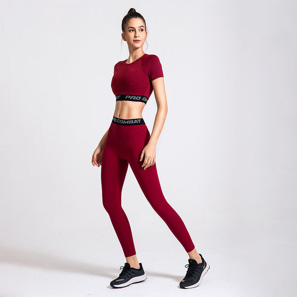 Yoga Clothing Tights Set Amazon Hot Style Quick-Drying Yoga Tops Solid Color Hip-Lifting Sports Tights