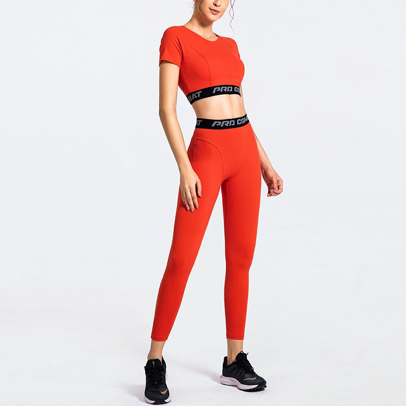 Yoga Clothing Tights Set Amazon Hot Style Quick-Drying Yoga Tops Solid Color Hip-Lifting Sports Tights