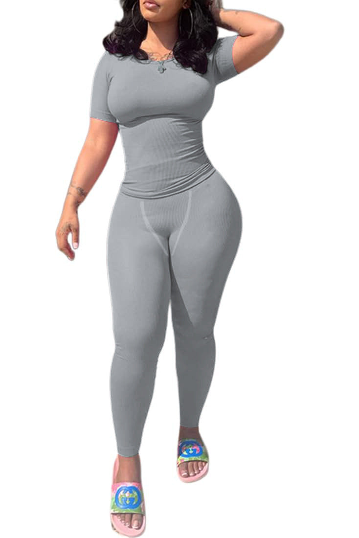 Women's Solid Color Short-sleeved Tight Trousers Suit