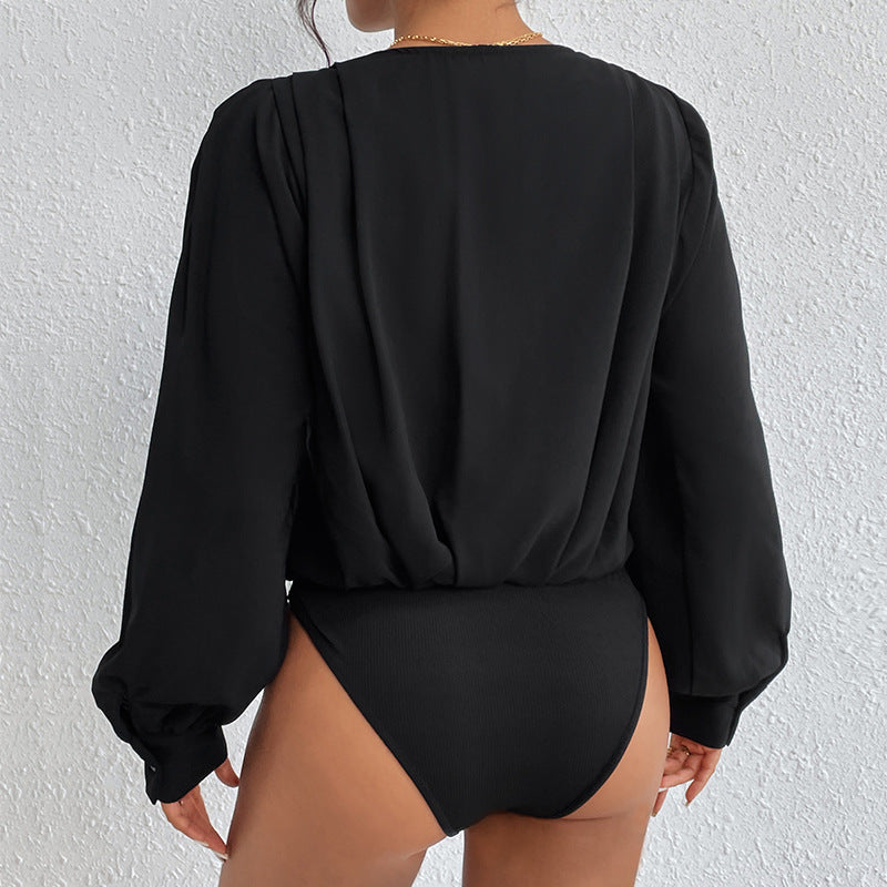 Skinny V-neck Long Sleeve Jumpsuit