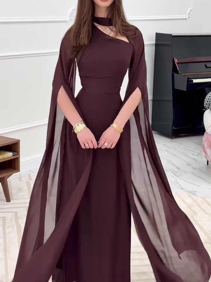 Brown Long Sleeve Hollow Dress