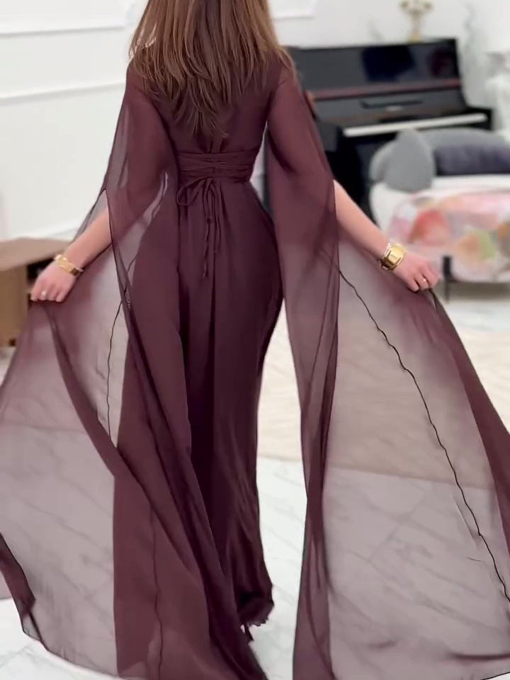 Brown Long Sleeve Hollow Dress