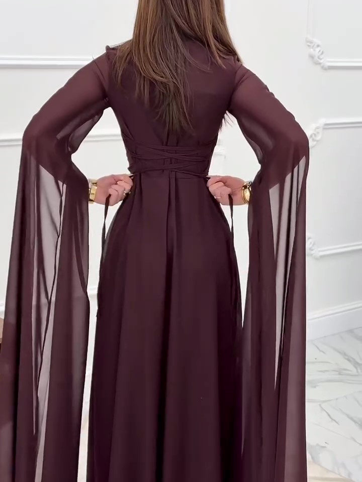 Brown Long Sleeve Hollow Dress