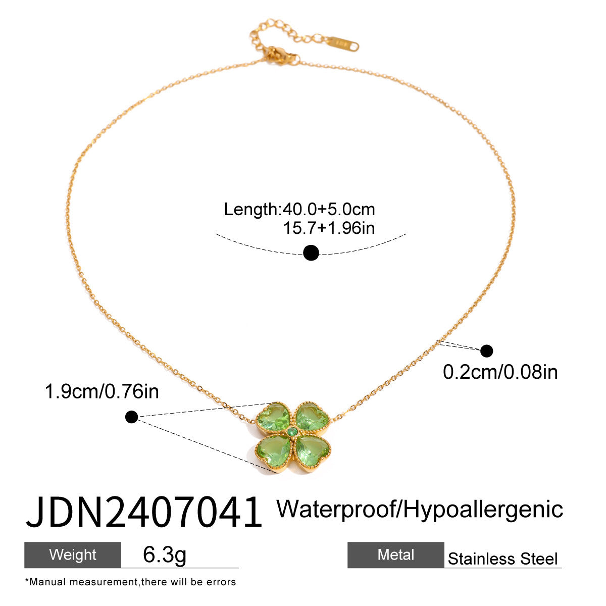 Stainless Steel Zircon Four-leaf Clover Heart Necklace Jewelry