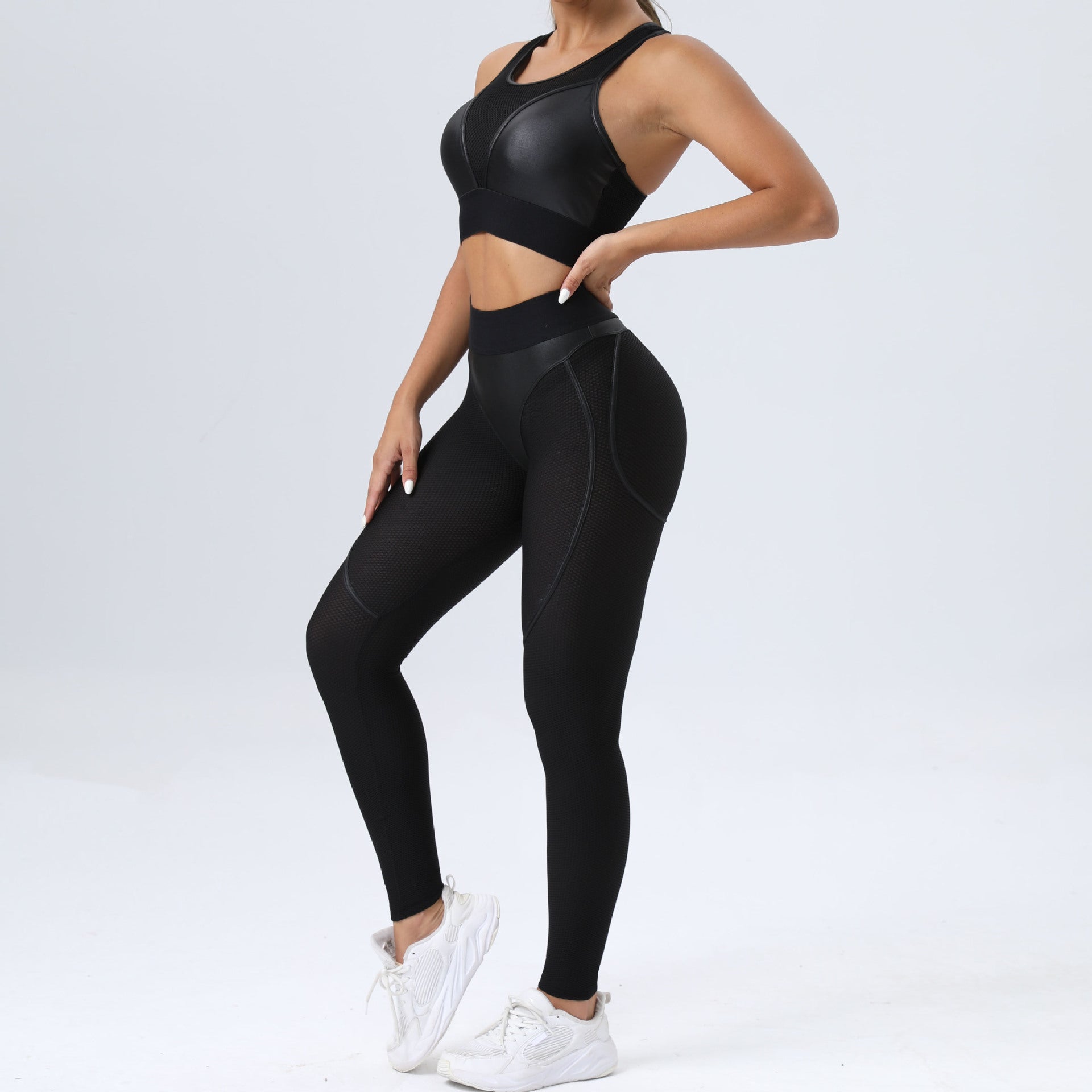 Patchwork Sexy Sports Bra Hip Lifting Trousers Fitness Two-piece Set