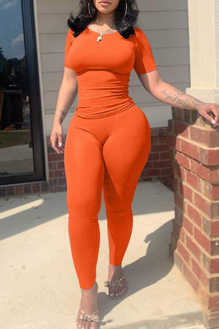 Women's Solid Color Short-sleeved Tight Trousers Suit