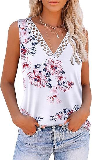 Women's Positioning Printed V-neck Lace Vest