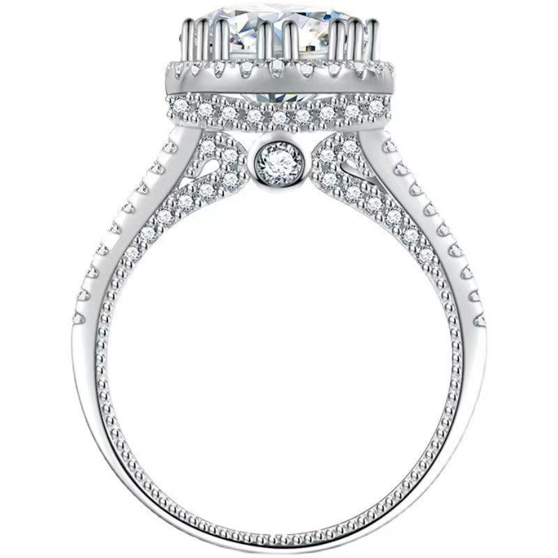 Sterling Silver S925 Moissanite Luxury Y Wall Inlaid Round Bag Ring