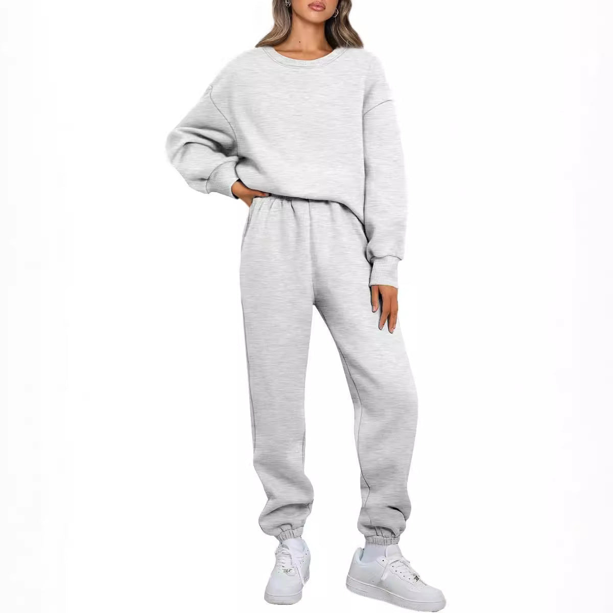 Round Neck Pullover Casual Long Sleeve Sweater Suit