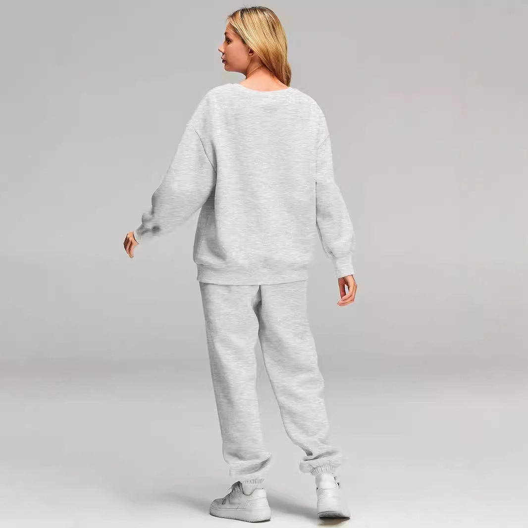 Round Neck Pullover Casual Long Sleeve Sweater Suit