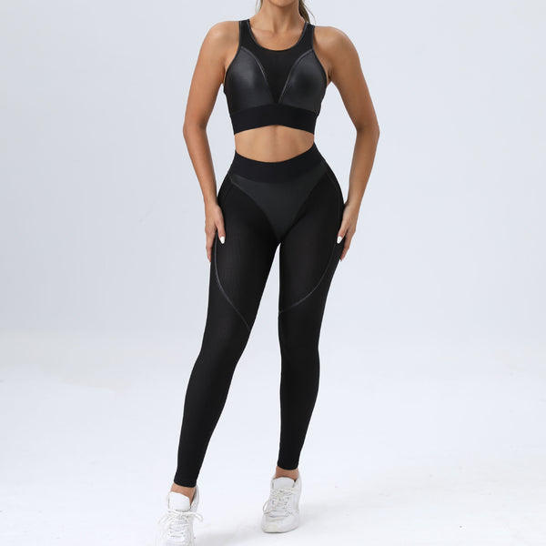 Patchwork Sexy Sports Bra Hip Lifting Trousers Fitness Two-piece Set