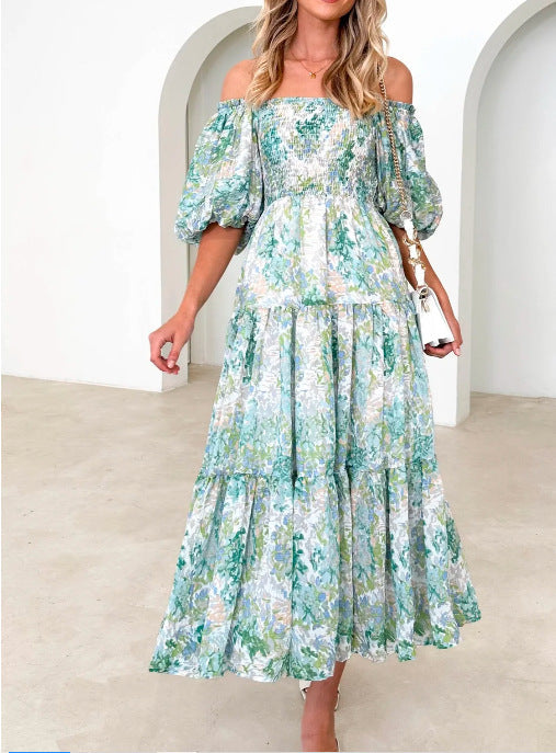 Off-shoulder Off-shoulder Collar Fashion Floral Dress