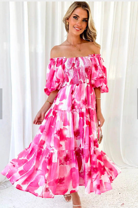 Off-shoulder Off-shoulder Collar Fashion Floral Dress