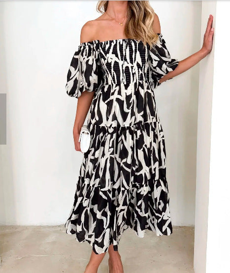 Off-shoulder Off-shoulder Collar Fashion Floral Dress