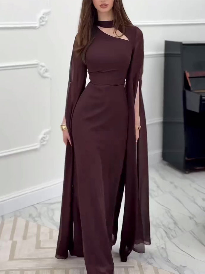 Brown Long Sleeve Hollow Dress