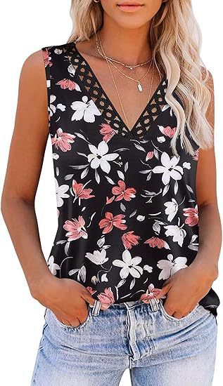 Women's Positioning Printed V-neck Lace Vest