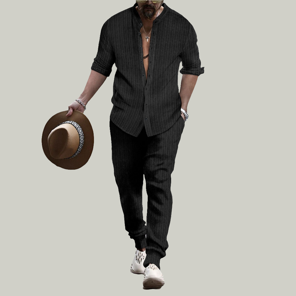 Men's Striped Hengli Collar Shirt Trousers