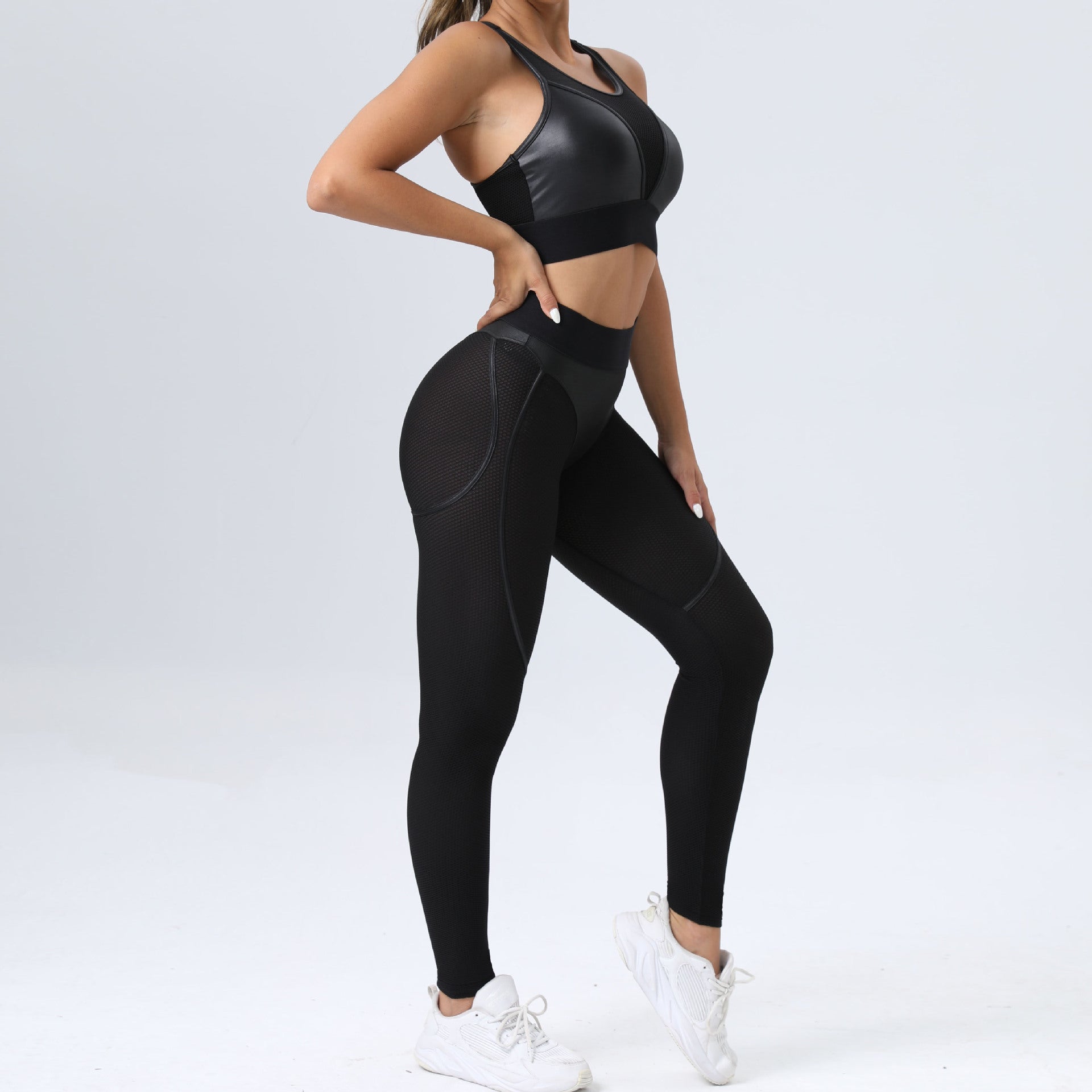 Patchwork Sexy Sports Bra Hip Lifting Trousers Fitness Two-piece Set