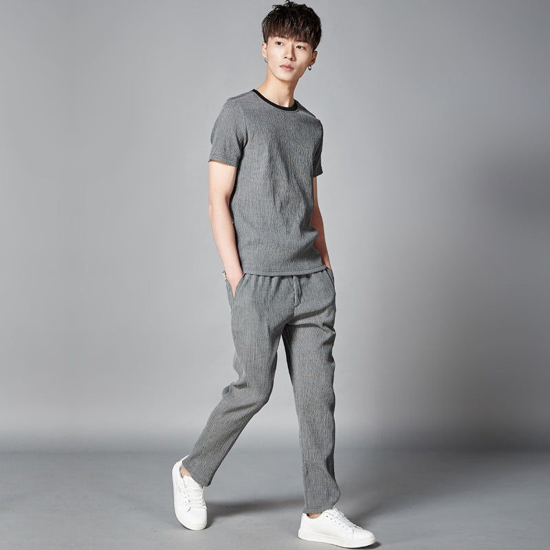 Spring And Summer New Men's Casual Suit Short-sleeved T-shirt Trousers Two-piece Solid Color Sports And Leisure Suit