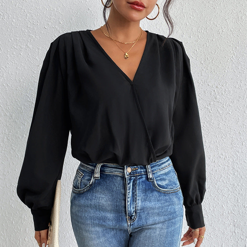 Skinny V-neck Long Sleeve Jumpsuit