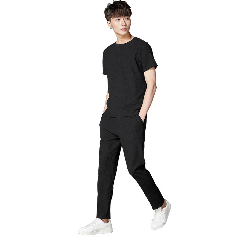 Spring And Summer New Men's Casual Suit Short-sleeved T-shirt Trousers Two-piece Solid Color Sports And Leisure Suit