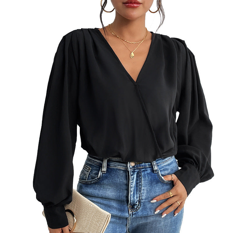 Skinny V-neck Long Sleeve Jumpsuit