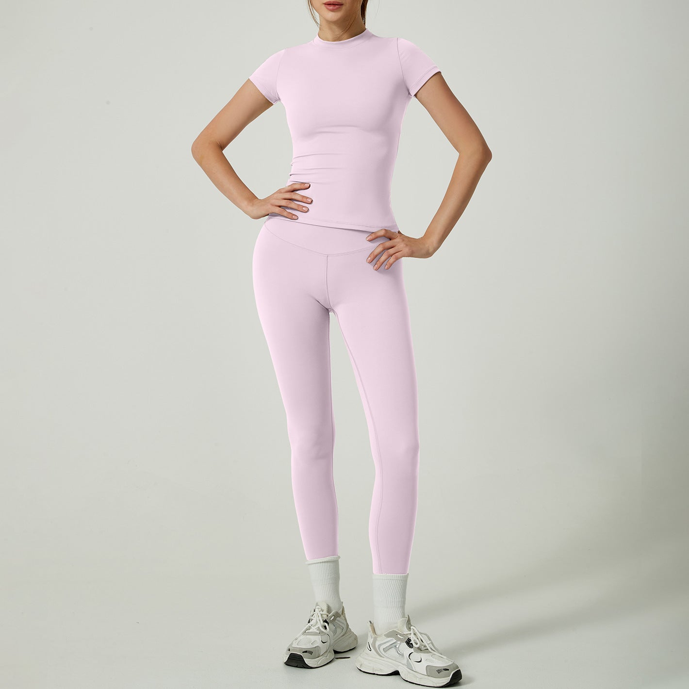 Yoga Clothes Women's Two-piece Round Neck Short Sleeve Tight Trousers